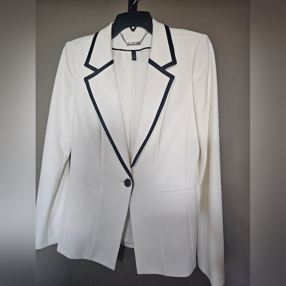 WHBM Tailored Blazer in White with Black trim